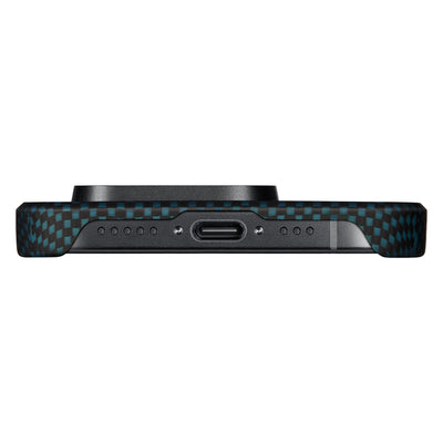Apple iPhone 15 Pro Max Kılıf Magsafe Şarj Özellikli Aramid Fiber Pitaka Tactile Woven Sunset-Moonrise Serisi Moonrise Kapak Mavi