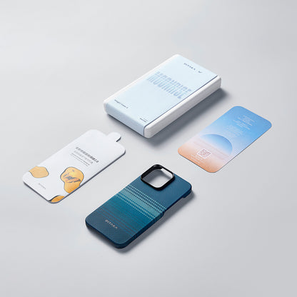 iPhone 15 Pro Max Kılıf M-safe Şarj Özellikli Aramid Fiber Pitaka Tactile Woven Sunset-Moonrise Serisi Moonrise Kılıf