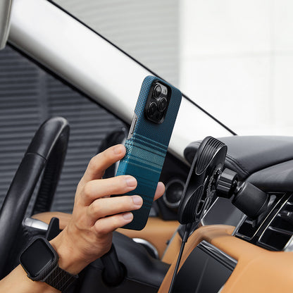 iPhone 15 Pro Max Kılıf M-safe Şarj Özellikli Aramid Fiber Pitaka Tactile Woven Sunset-Moonrise Serisi Moonrise Kılıf