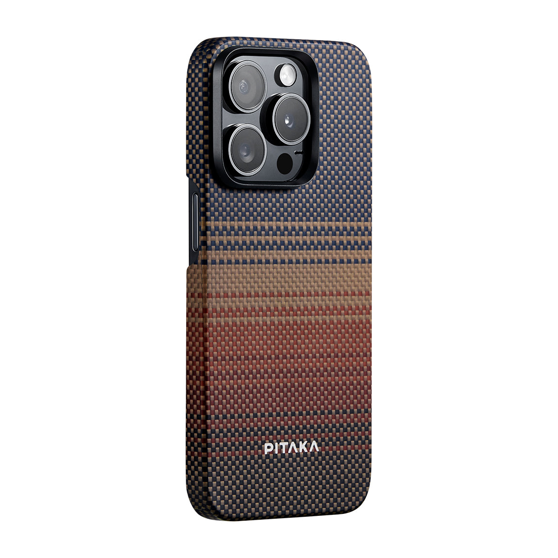 iPhone 15 Pro Max Kılıf M-safe Şarj Özellikli Aramid Fiber Pitaka Tactile Woven Sunset-Moonrise Serisi Sunset Kılıf
