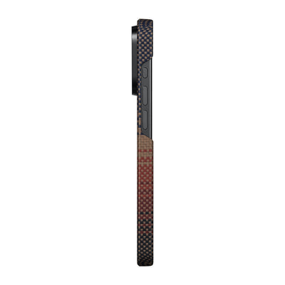 Apple iPhone 15 Pro Max Kılıf Magsafe Şarj Özellikli Aramid Fiber Pitaka Tactile Woven Sunset-Moonrise Serisi Sunset Kapak Kahverengi