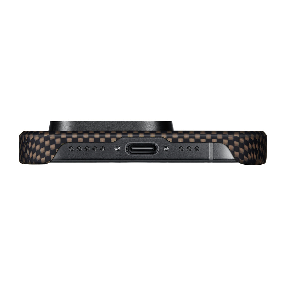 Apple iPhone 15 Pro Max Kılıf Magsafe Şarj Özellikli Aramid Fiber Pitaka Tactile Woven Sunset-Moonrise Serisi Sunset Kapak Kahverengi