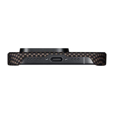 Apple iPhone 15 Pro Max Kılıf Magsafe Şarj Özellikli Aramid Fiber Pitaka Tactile Woven Sunset-Moonrise Serisi Sunset Kapak Kahverengi