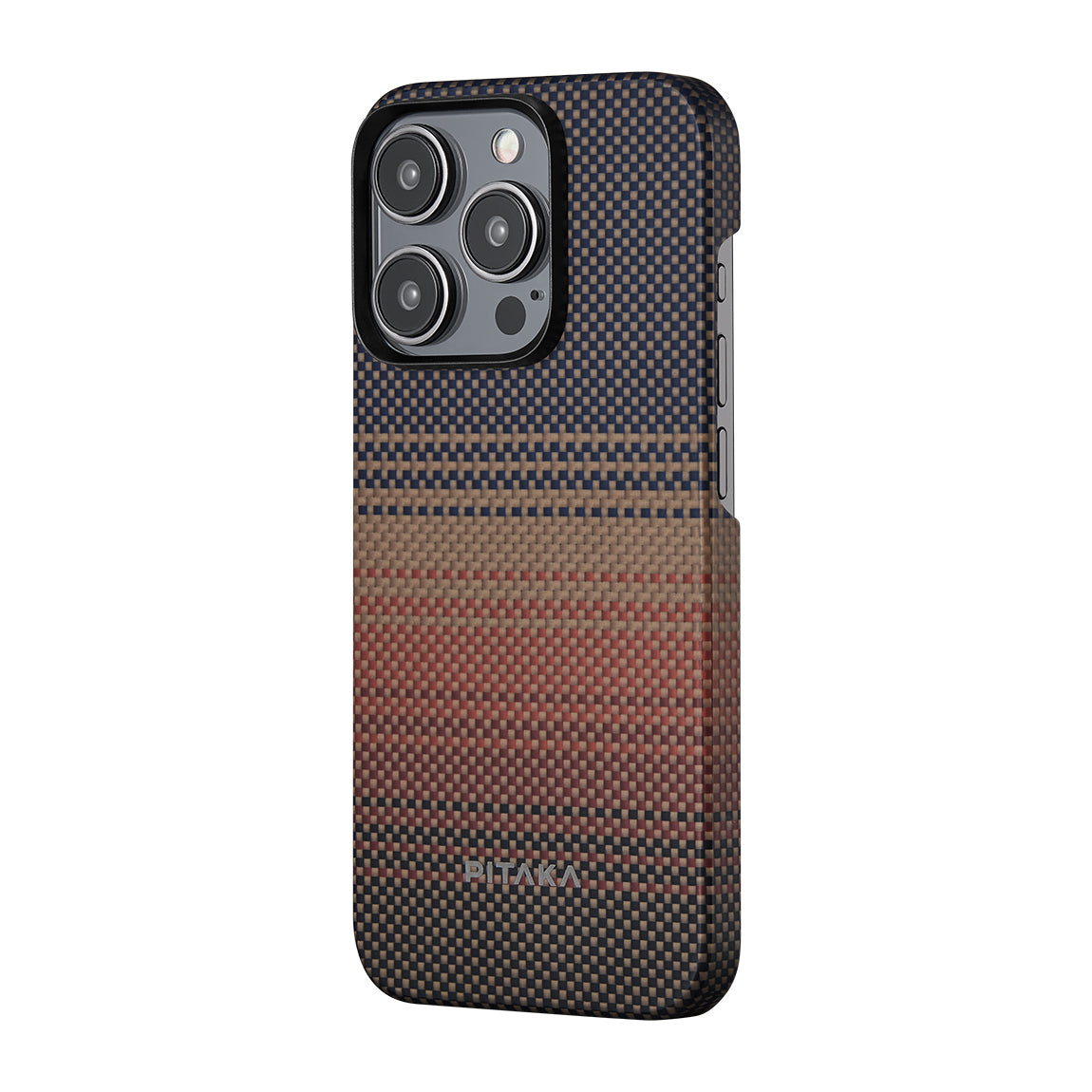 Apple iPhone 15 Pro Max Kılıf Magsafe Şarj Özellikli Aramid Fiber Pitaka Tactile Woven Sunset-Moonrise Serisi Sunset Kapak Kahverengi