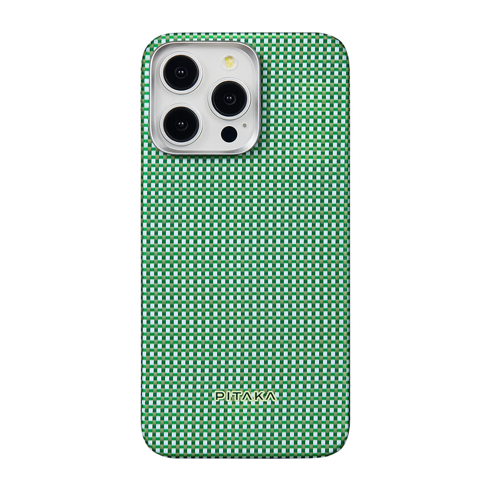 Apple iPhone 15 Pro Max Kılıf M-safe Şarj Özellikli Aramid Fiber Pitaka Ultra-Slim Classic Serisi Forest Green Kapak Yeşil