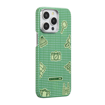 iPhone 15 Pro Max Kılıf M-safe Şarj Özellikli Awa Tasarımlı 1500D Aramid Fiber Pitaka Ultra-Slim Classic Serisi Forest Kılıf