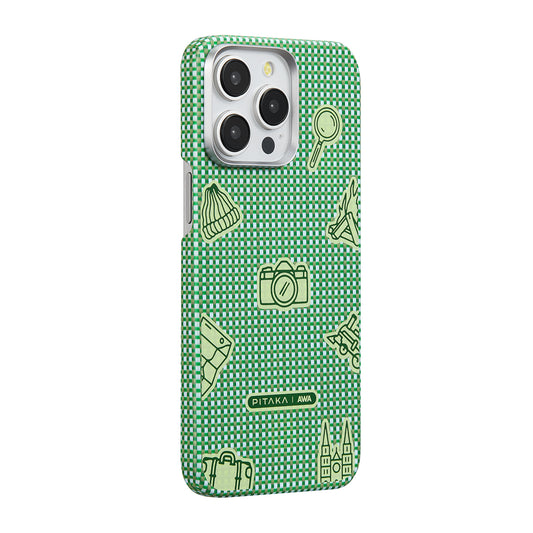 iPhone 15 Pro Max Kılıf M-safe Şarj Özellikli Awa Tasarımlı 1500D Aramid Fiber Pitaka Ultra-Slim Classic Serisi Forest Kılıf