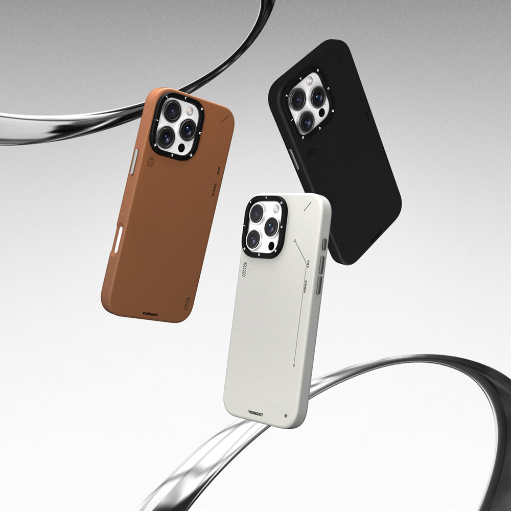 Apple iPhone 15 Pro Max Kılıf Magsafe Şarj Özellikli Basit Mat Deri Desenli Youngkit Tech Fashion Serisi Kapak Kahverengi