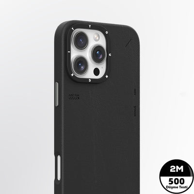 Apple iPhone 15 Pro Max Kılıf Magsafe Şarj Özellikli Basit Mat Deri Desenli Youngkit Tech Fashion Serisi Kapak Siyah