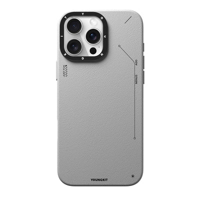 Apple iPhone 15 Pro Max Kılıf Magsafe Şarj Özellikli Basit Mat Deri Desenli Youngkit Tech Fashion Serisi Kapak Kahverengi