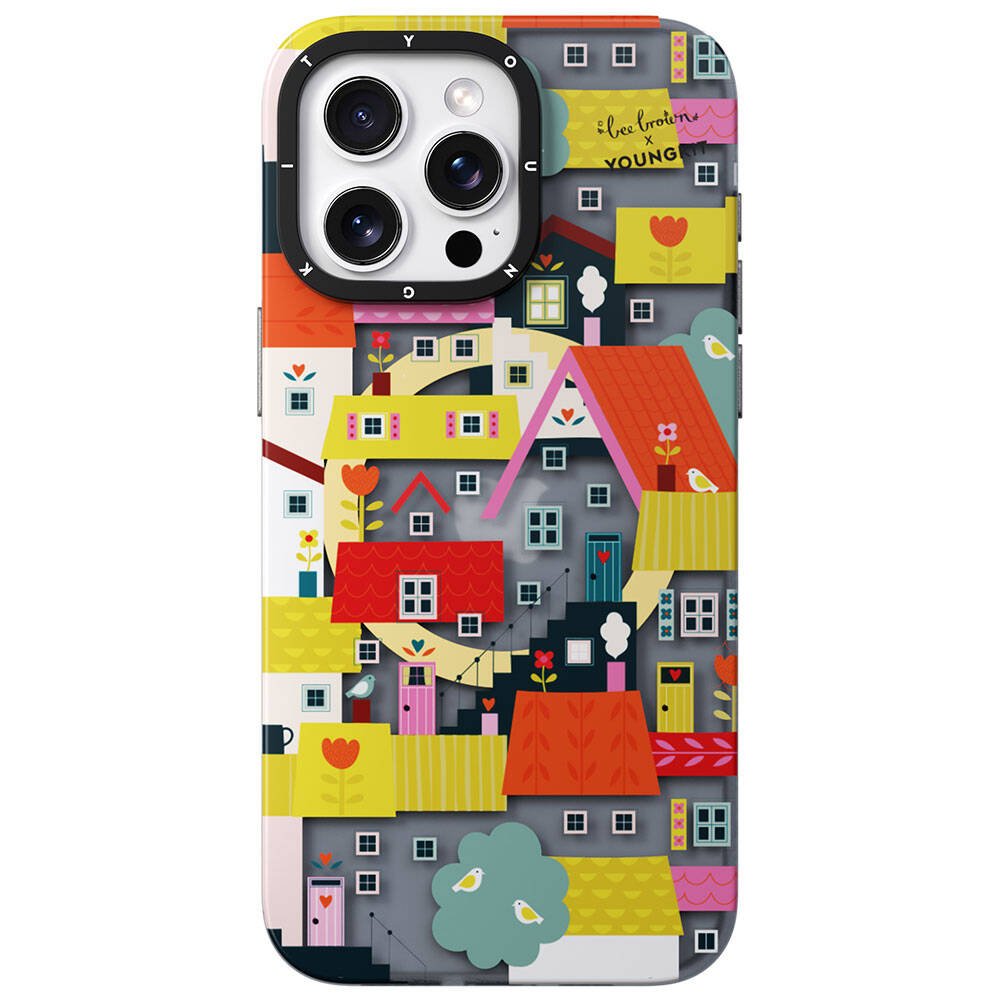 iPhone 15 Pro Max Kılıf M-safe Şarj Özellikli Bee Brown Tasarımlı Youngkit Colorful Life Serisi Kılıf