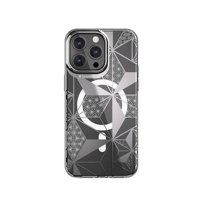 Apple iPhone 15 Pro Max Kılıf Magsafe Şarj Özellikli Çift IMD Baskılı Lisanslı Switcheasy Artist-M Asanoha Kapak Gri