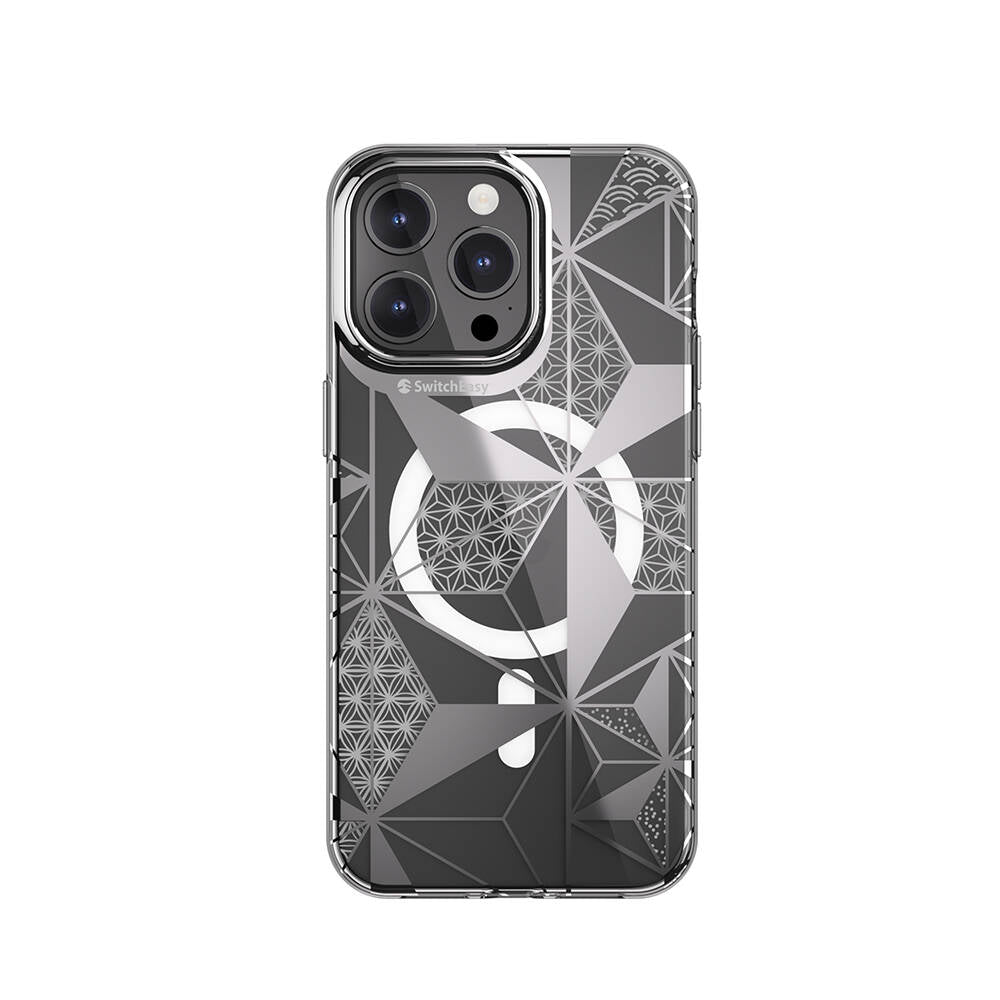 Apple iPhone 15 Pro Max Kılıf Magsafe Şarj Özellikli Çift IMD Baskılı Lisanslı Switcheasy Artist-M Asanoha Kapak Gri