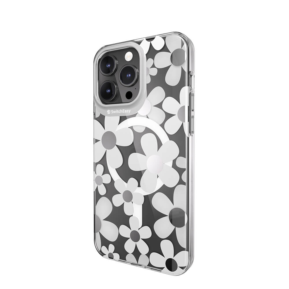 Apple iPhone 15 Pro Max Kılıf Magsafe Şarj Özellikli Çift IMD Baskılı Lisanslı Switcheasy Artist-M Fleur Kapak Gri