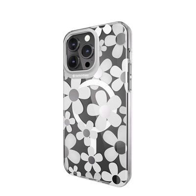 Apple iPhone 15 Pro Max Kılıf Magsafe Şarj Özellikli Çift IMD Baskılı Lisanslı Switcheasy Artist-M Fleur Kapak Gri