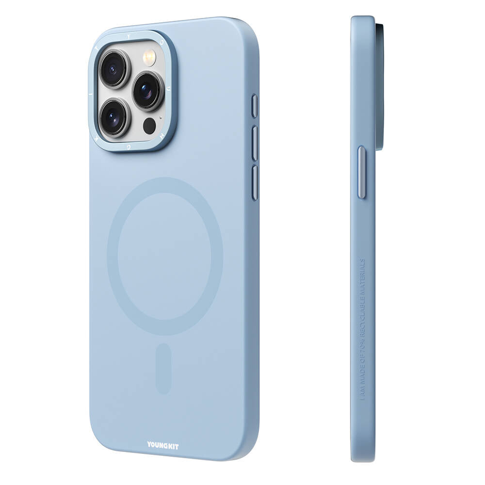 Apple iPhone 15 Pro Max Kılıf Magsafe Şarj Özellikli Çizilmeye ve Aşınmaya Dayanıklı Youngkit Velvet Serisi Kapak Mavi