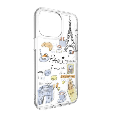 iPhone 15 Pro Max Kılıf M-safe Şarj Özellikli Çizim Desenli Şok Önleyicili Şeffaf Lisanslı Switcheasy City-M Paris Kılıf