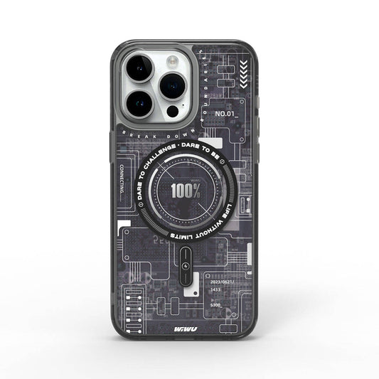 iPhone 15 Pro Max Kılıf M-safe Şarj Özellikli Desenli Wiwu Mecha Circuit H Serisi Kılıf