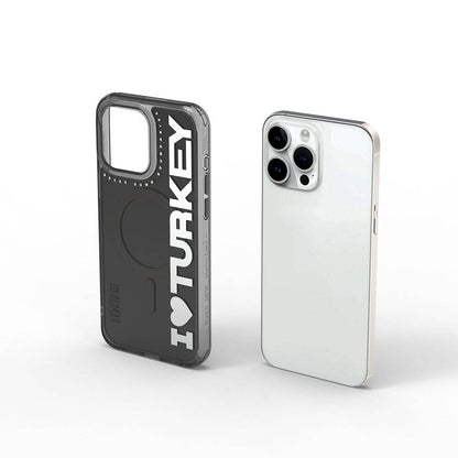 iPhone 15 Pro Max Kılıf M-safe Şarj Özellikli I Love Turkey Yazı Desenli Wiwu Turkey E Serisi Kılıf