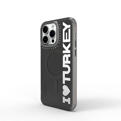 iPhone 15 Pro Max Kılıf M-safe Şarj Özellikli I Love Turkey Yazı Desenli Wiwu Turkey E Serisi Kılıf