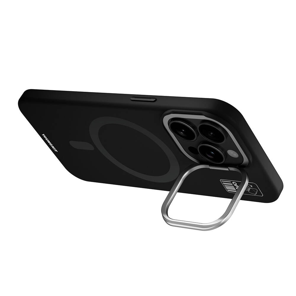 Apple iPhone 15 Pro Max Kılıf Magsafe Şarj Özellikli Kamera Standlı Youngkit Bitty Cream Kapak Mavi