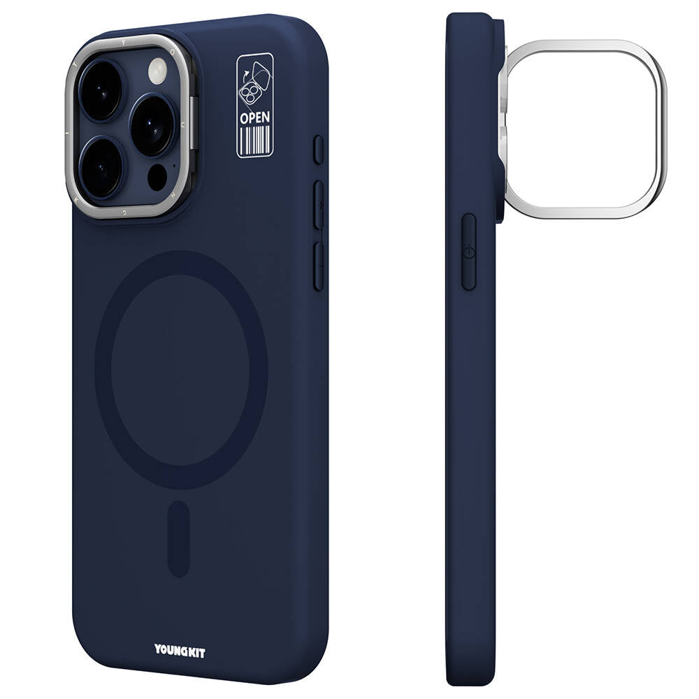 Apple iPhone 15 Pro Max Kılıf Magsafe Şarj Özellikli Kamera Standlı Youngkit Bitty Cream Kapak Gri