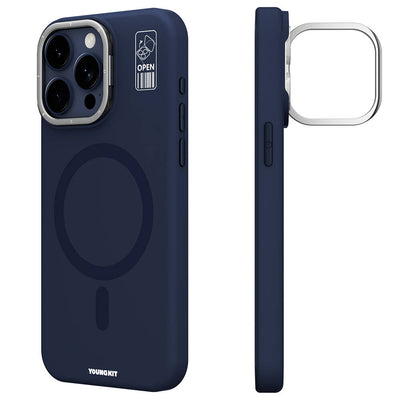 Apple iPhone 15 Pro Max Kılıf Magsafe Şarj Özellikli Kamera Standlı Youngkit Bitty Cream Kapak Gri