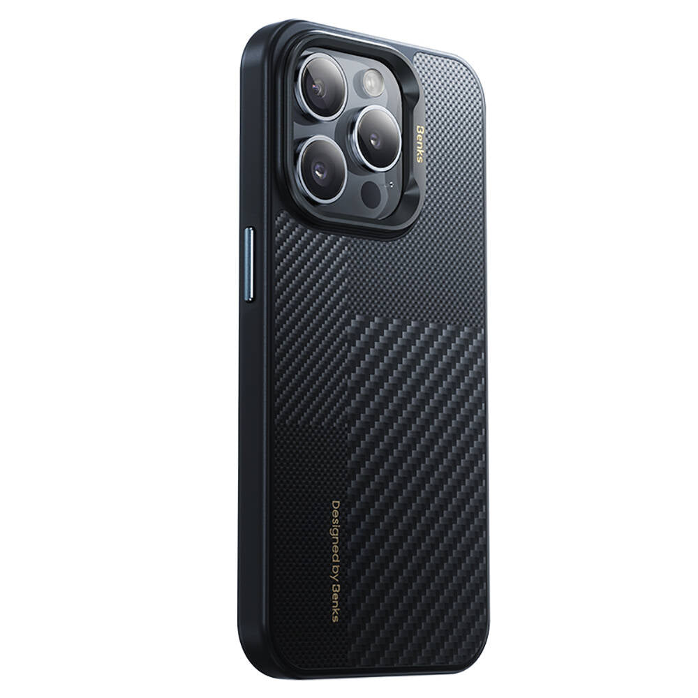 iPhone 15 Pro Max Kılıf M-safe Şarj Özellikli Karbon Fiber Benks Montage Hybrid ArmorPro Kevlar Kılıf