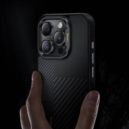iPhone 15 Pro Max Kılıf M-safe Şarj Özellikli Karbon Fiber Benks Montage Hybrid ArmorPro Kevlar Kılıf