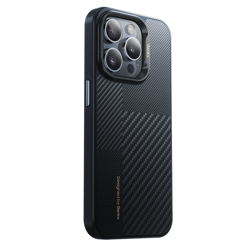 iPhone 15 Pro Max Kılıf M-safe Şarj Özellikli Karbon Fiber Benks Montage Hybrid ArmorPro Kevlar Kılıf
