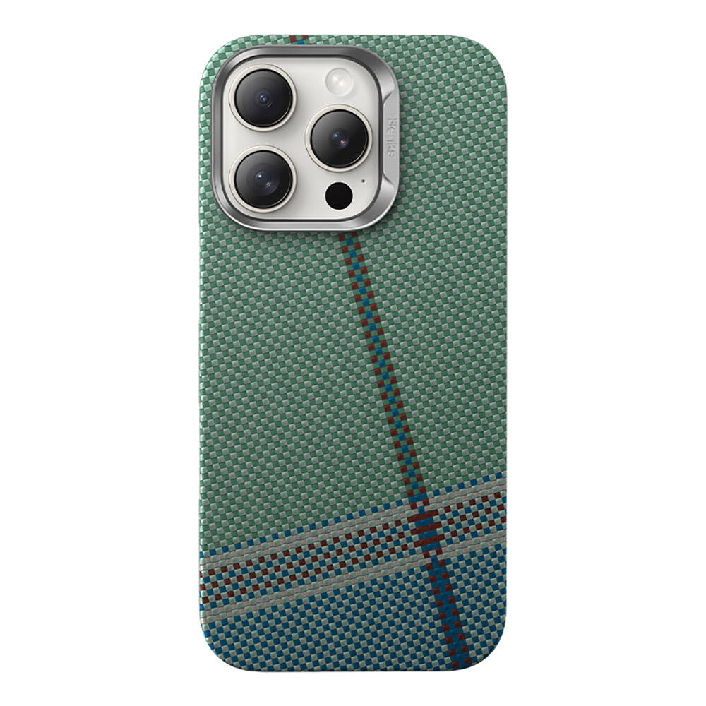 iPhone 15 Pro Max Kılıf M-safe Şarj Özellikli Karbon Fiber Tasarımlı Benks Passion Green ArmorAir Kevlar Kılıf