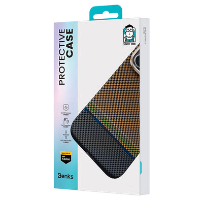 Apple iPhone 15 Pro Max Kılıf M-safe Şarj Özellikli Karbon Fiber Tasarımlı Benks Prestige ArmorAir Kevlar Kapak Gold