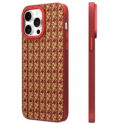Apple iPhone 15 Pro Max Kılıf Magsafe Şarj Özellikli Kevlar 1500D Youngkit Auspicious Loong Serisi Kapak Kırmızı
