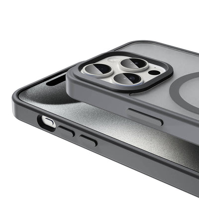 Apple iPhone 15 Pro Max Kılıf M-safe Şarj Özellikli Mat Arka Yüzey Zore Sio Kapak Gri