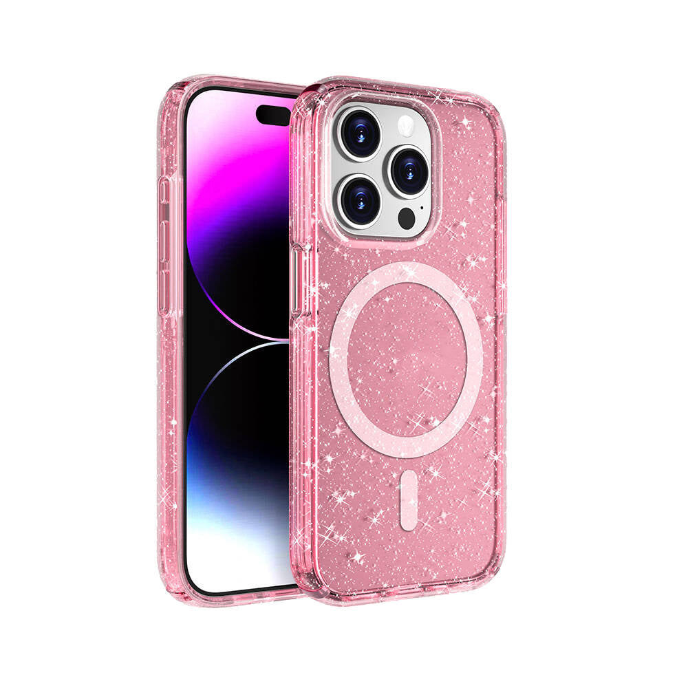 iPhone 15 Pro Max Kılıf M-safe Şarj Özellikli Parlayan Simli Saydam Renkli Zore Allstar Kılıf
