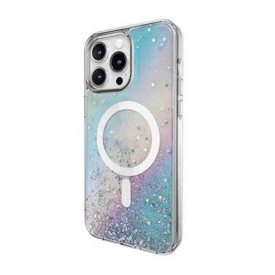 Apple iPhone 15 Pro Max Kılıf Magsafe Şarj Özellikli Parlayan Simli Şeffaf Lisanslı Switcheasy Starfield-M Kapak Mor