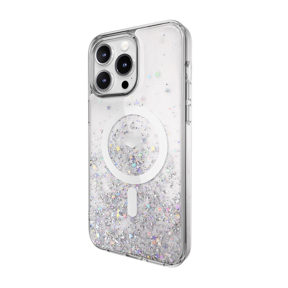 Apple iPhone 15 Pro Max Kılıf Magsafe Şarj Özellikli Parlayan Simli Şeffaf Lisanslı Switcheasy Starfield-M Kapak Colorful