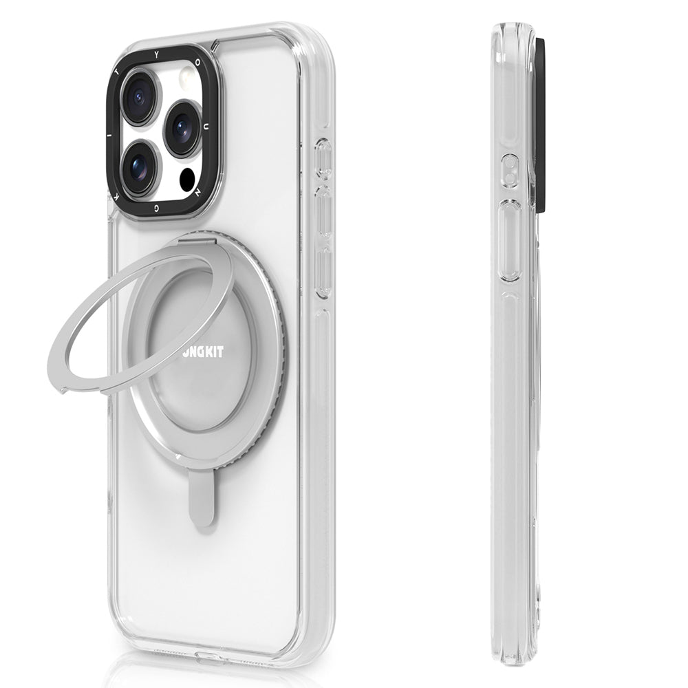 Apple iPhone 15 Pro Max Kılıf M-safe Şarj Özellikli Parmak Ring Standlı Youngkit Pivot Serisi Kapak Şeffaf