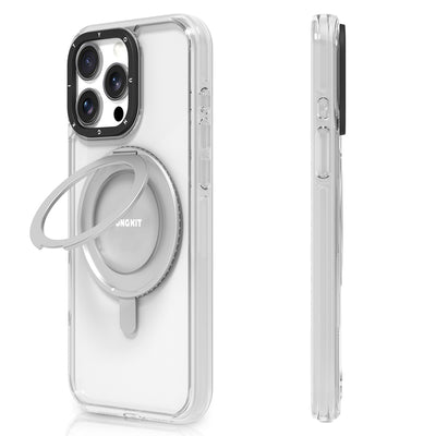 Apple iPhone 15 Pro Max Kılıf M-safe Şarj Özellikli Parmak Ring Standlı Youngkit Pivot Serisi Kapak Şeffaf