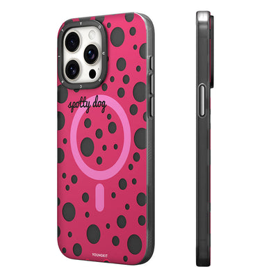 Apple iPhone 15 Pro Max Kılıf Magsafe Şarj Özellikli Polka Dot Desenli Youngkit Spots Serisi Kapak Beyaz