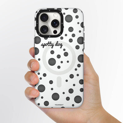 Apple iPhone 15 Pro Max Kılıf Magsafe Şarj Özellikli Polka Dot Desenli Youngkit Spots Serisi Kapak Gri