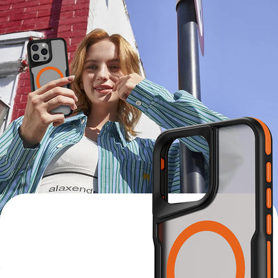 Apple iPhone 15 Pro Max Kılıf Magsafe Şarj Özellikli Renkli Kenar Airbag Şeritli Zore Lamer Kapak Siyah