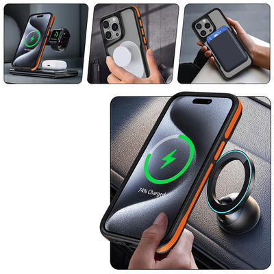 Apple iPhone 15 Pro Max Kılıf Magsafe Şarj Özellikli Renkli Kenar Airbag Şeritli Zore Lamer Kapak Siyah