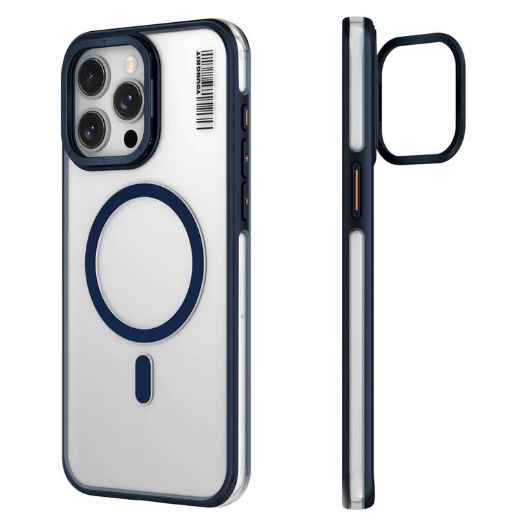 Apple iPhone 15 Pro Max Kılıf Magsafe Şarj Özellikli Sararma Önleyici Youngkit Crystal Grid Kapak Gümüş