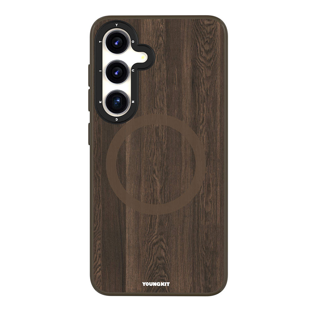 Galaxy S24 Kılıf Magsafe Şarj Özellikli Sararmaya Dayanıklı Youngkit Wood Forest Serisi Kapak Kahverengi