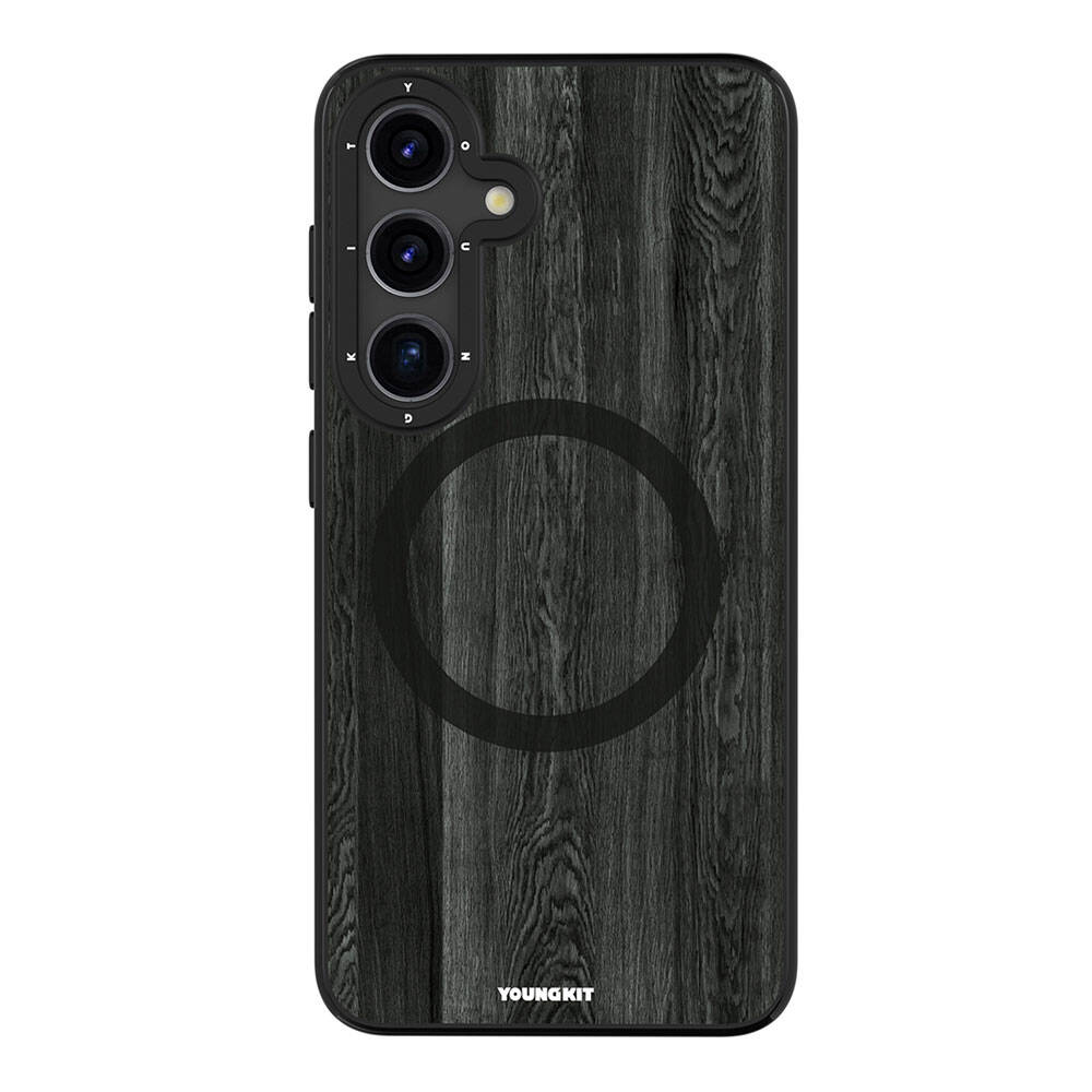Galaxy S24 Kılıf Magsafe Şarj Özellikli Sararmaya Dayanıklı Youngkit Wood Forest Serisi Kapak Siyah