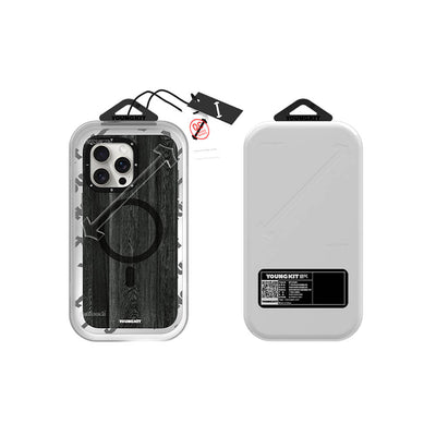 Apple iPhone 15 Pro Max Kılıf Magsafe Şarj Özellikli Sararmaya Dayanıklı Youngkit Wood Forest Serisi Kapak Siyah