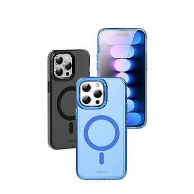 Apple iPhone 15 Pro Max Kılıf Magsafe Şarj Özellikli Saydam Arka Yüzey Recci Crystal Color Serisi Kapak Mavi
