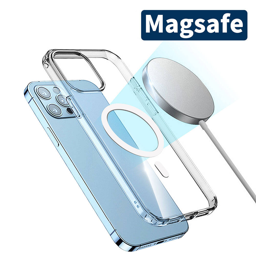 Apple iPhone 15 Pro Max Kılıf Magsafe Şarj Özellikli Şeffaf Sert PC Zore Embos Kapak