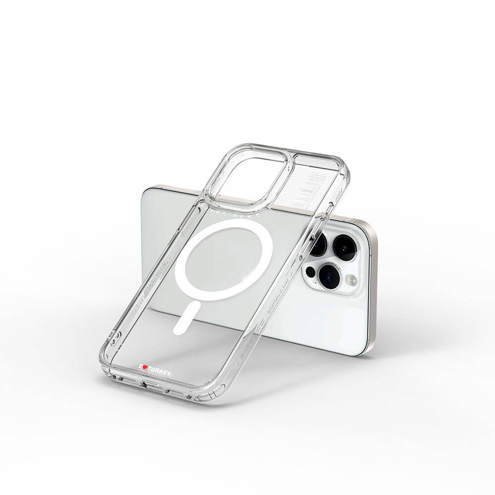 Apple iPhone 15 Pro Max Kılıf Magsafe Şarj Özellikli Şeffaf Transparan Wiwu Turkey D Serisi Kapak Renksiz